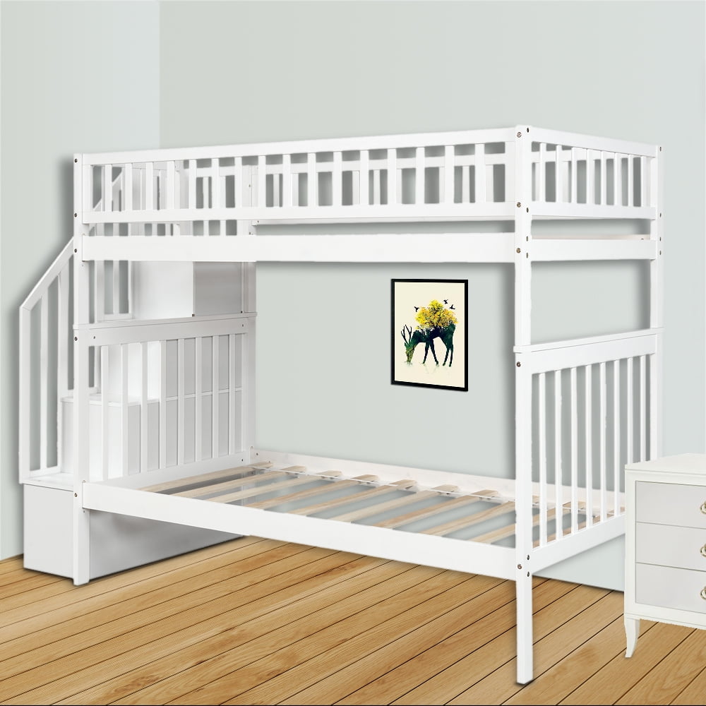 SEGMART 75.5'' x37'' x 67'' Wood Bunk Bed Twin Over Twin Bunk Beds with