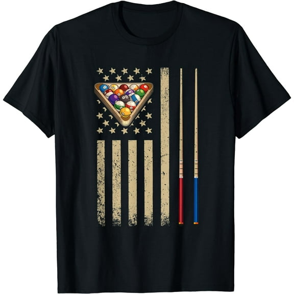 Vintage Billiard American Flag Pool Player T-Shirt