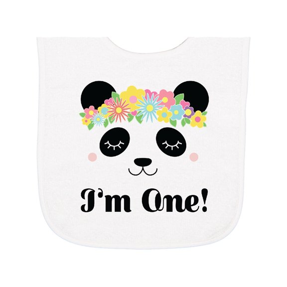 Inktastic First Birthday Panda 1 Year Old Girl Baby Terry Cloth Bib