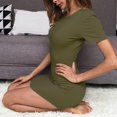 thumbnail image 3 of Lefu Couleur Unie Femmes Dames Sexy Col Rond à Manches Courtes Partie Slim Robe, 3 of 9