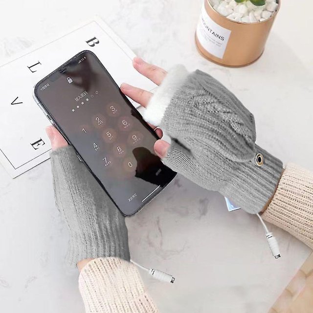 Guantes Cálidos De Invierno Guantes Usb De Felpa Computadora Móvil Guantes Térmicos Eléctricos Guantes En Forma De Taza De Cerveza, Gris
