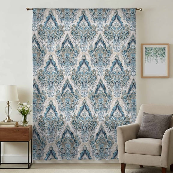 Boho Floral Sheer Curtains 63 Inches Long, Retro Teal Blue Flower Vintage Light Filering Curtains, Breathable Simi Curtain Privacy Drapes for Living Room Bedroom Lightweight Window Treatment