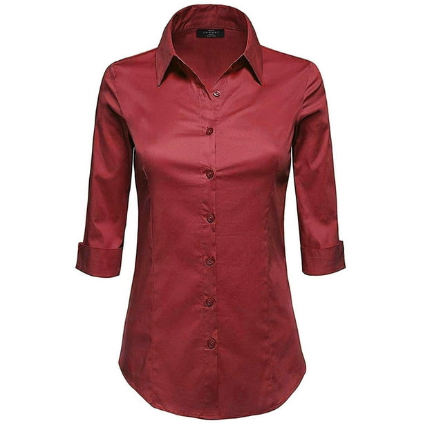 Made by Johnny - MBJ WT1947 Womens 3/4 Sleeve Tailored Button Down ...