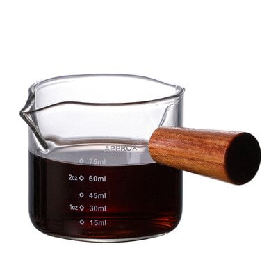 

Wooden Handle Double Mouth Milk Cup Clear Glass Coffee Measuring Cup Household Kitchen Thick Vegetable Salad Bowl