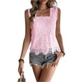 thumbnail image 2 of Women's Lace Sleeveless Blouses Square Neck Scalloped Dressy Casual Shirts Going Out Tops Pink L, 2 of 5