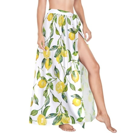 Women Sarong Wraps Lemon and Leaves Swimsuit Beach Pareo Bikini Coverups Skirt L