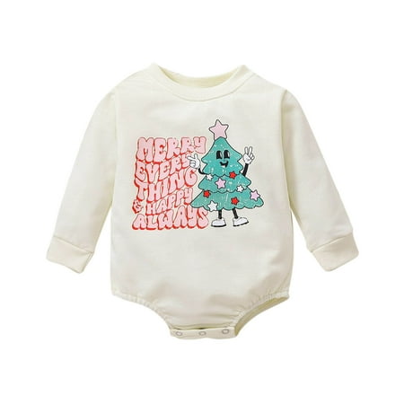 

Rovga Baby Girl Bodysuits Christmas Long Sleeve Letter Prints Romper Sweatshirt Bodysuits