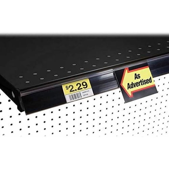 48" L UPC Ticket Channel Label Holder Strip for Gondola Shelf with Sign Holding Grip, Black, 10 Pack