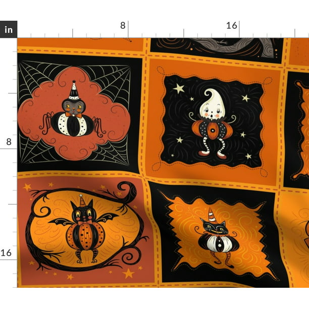 Spoonflower Fabric - Halloween Patchwork Vintage Style Spider Ghost Pumpkin Printed on Linen Cotton Canvas Fabric by the Yard - Sewing Home Decor Table Linens Apparel Bags - Walmart.com