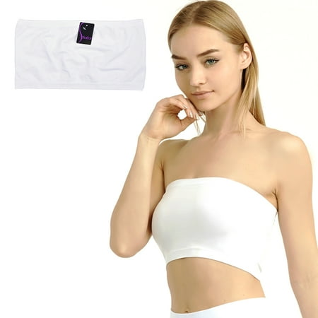 Seamless Spandex Bandeau Bra Cropped Tube Top Strapless Layering Tank Yoga White