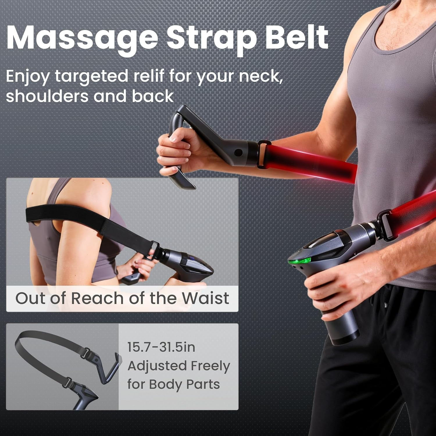 3-in-1 Percussion Massage Gun with Extension Handle - Detachable Deep Tissue Massager for Back, Neck, Shoulder, Arms, Thigh Pain Relief
