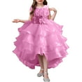 thumbnail image 1 of Girls Dress Flower Girls Solid Color Irregular Mesh Lace Knee Length Trailing Wedding Puffy Princess Dress Robe Ado Fille Red 5 Years-6 Years, 1 of 4