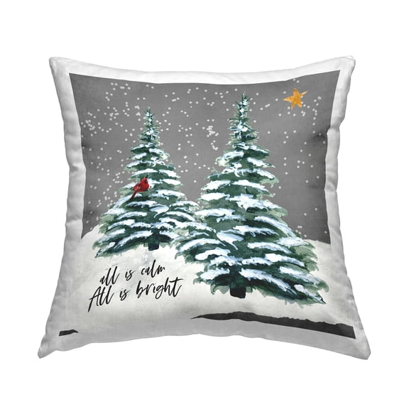 Stupell Industries All Is Calm & Bright Winter Trees Printed Throw Pillow Design by Valerie Weiners