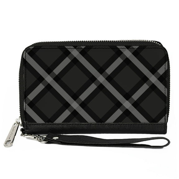 Buckle-Down Wallet, Zip Around, Buffalo Plaid X Charcoal Black Gray, Vegan Leather