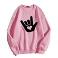 thumbnail image 1 of Bmisegm Women Saint-Valentin Simple et à la Mode Je t'Aime Geste Imprimé Col Rond Manches Longues Chandail en Molleton Sans Capuche Décontracté pour Women Rose m, 1 of 3