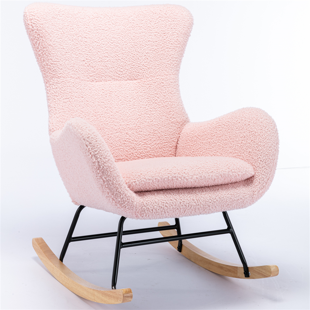 Living Room High Back Nursery Rocking Chair Padded Seat, Modern Teddy