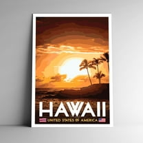 Hawai'i Vintage Travel Poster / Postcard WPA Style Retro Hawaii Palm Trees