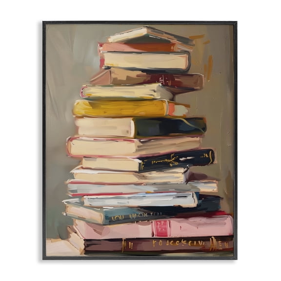 Stupell Industries Cottage Well Loved Bookstack Black Framed Giclee Art, 11 x 14, by LSR Design Studio