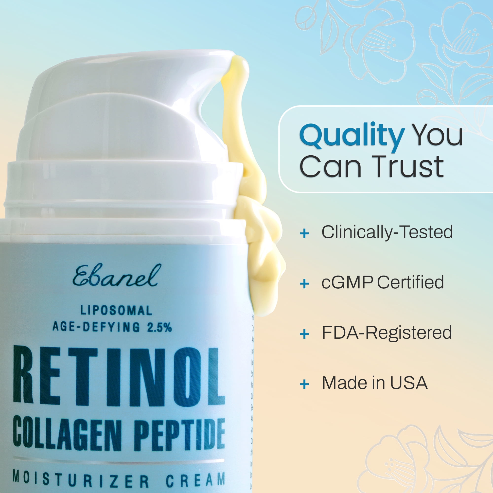 Ebanel Retinol Cream for Face with Peptides, Hyaluronic Acid 3.5oz