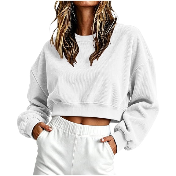 Luvrsol Women's Sweatshirt Long-Sleeve Sports Pullover Top Solid Casual Cropped Sweatshirts S-2XL