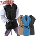 thumbnail image 2 of Túnica pirata para novios del Renacimiento medieval para niños, disfraz de LARP con cordones, camisa de guerrero vikingo de la Edad Media, 2 of 5