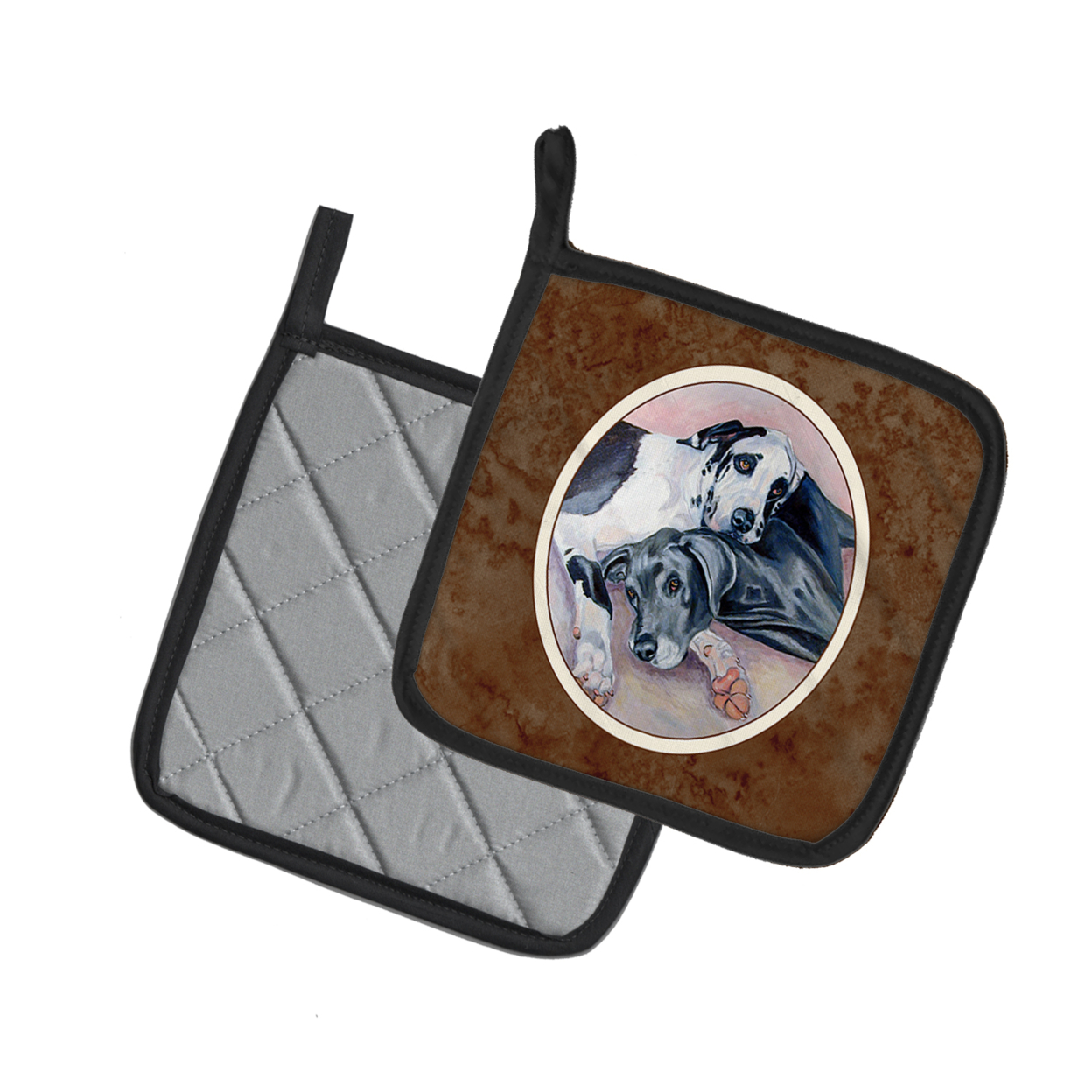 Carolines Treasures 7164PTHD Black and Harlequin Great Dane Pair of Pot Holders 7.5HX7.5W multicolor