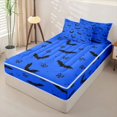 thumbnail image 2 of Homewish Bright Halloween Bat Zipper Full Size Comforter Sets with Fitted Sheet and 2 Pillowcases,Tiny Bow Pattern Zipper Bedding Set,Royal Blue Black,Black Reversible,4pcs, 2 of 7