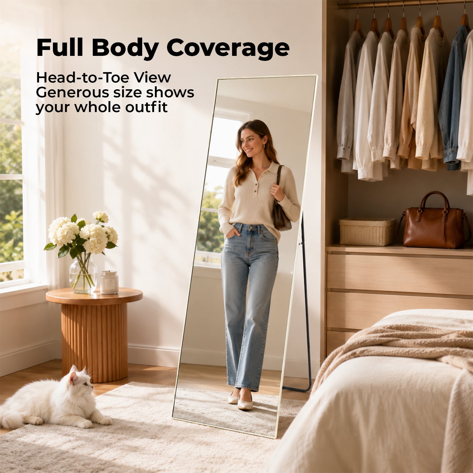Alvantor Wall Full Length Mirror, Standing Mirror Full Body with Aluminium Frame, Cloakroom Modern Simple Home Decor, Can Be Hanging, Leaning or Wall