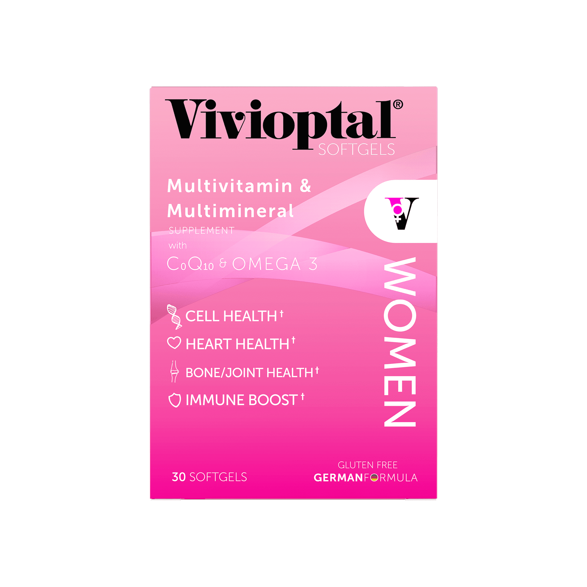 Vivioptal Women, 30 Softgels (330 Units), CoQ10 & Omega-3, Multivitamin & Multimineral, Gluten Free, German Formula