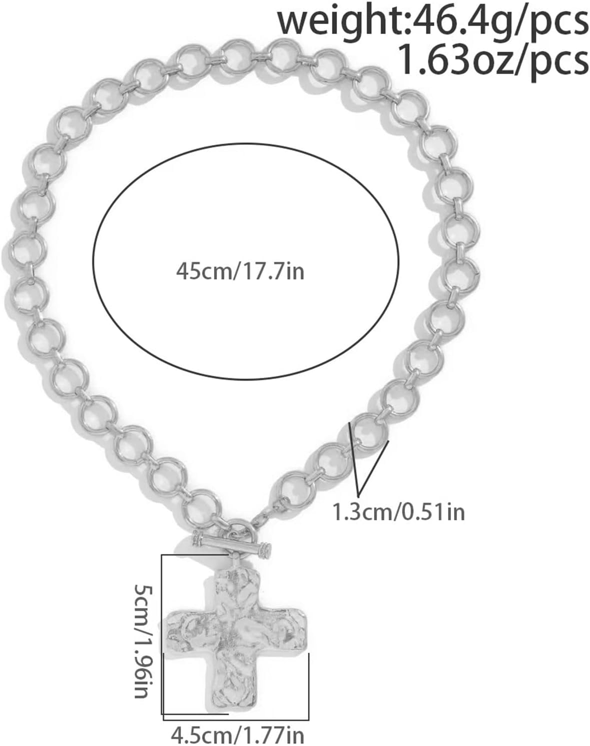 Chunky Cross Necklace for Women Gold Chunky Cross Pendant Necklace Layered Heart Toggle Necklace Hammered Cross Statement Necklace Thick Chain Necklace Jewelry