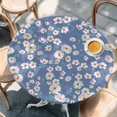 thumbnail image 2 of Round Table Cover 55-60 Inch Watercolor Floral Waterproof Reusable Table Cloth Round Fitted Vinyl Tablecloth with Elastic Edged for Parties Outdoors, Spring Flower Leaves Botanical Blue, 2 of 3
