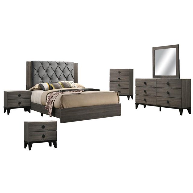 Madelyn Walnut 6pc Eastern King Bedroom Set with Faux Marble Tops