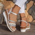 thumbnail image 4 of Rokment Womens Linen Platform Wedge Dressy Sandals Ladies Beach Breathable Open Toe Ankle Strap Espadrilles Chunky High Heels Dress Summer Shoes for Bride Wedding Silver Size 9.5, 4 of 6