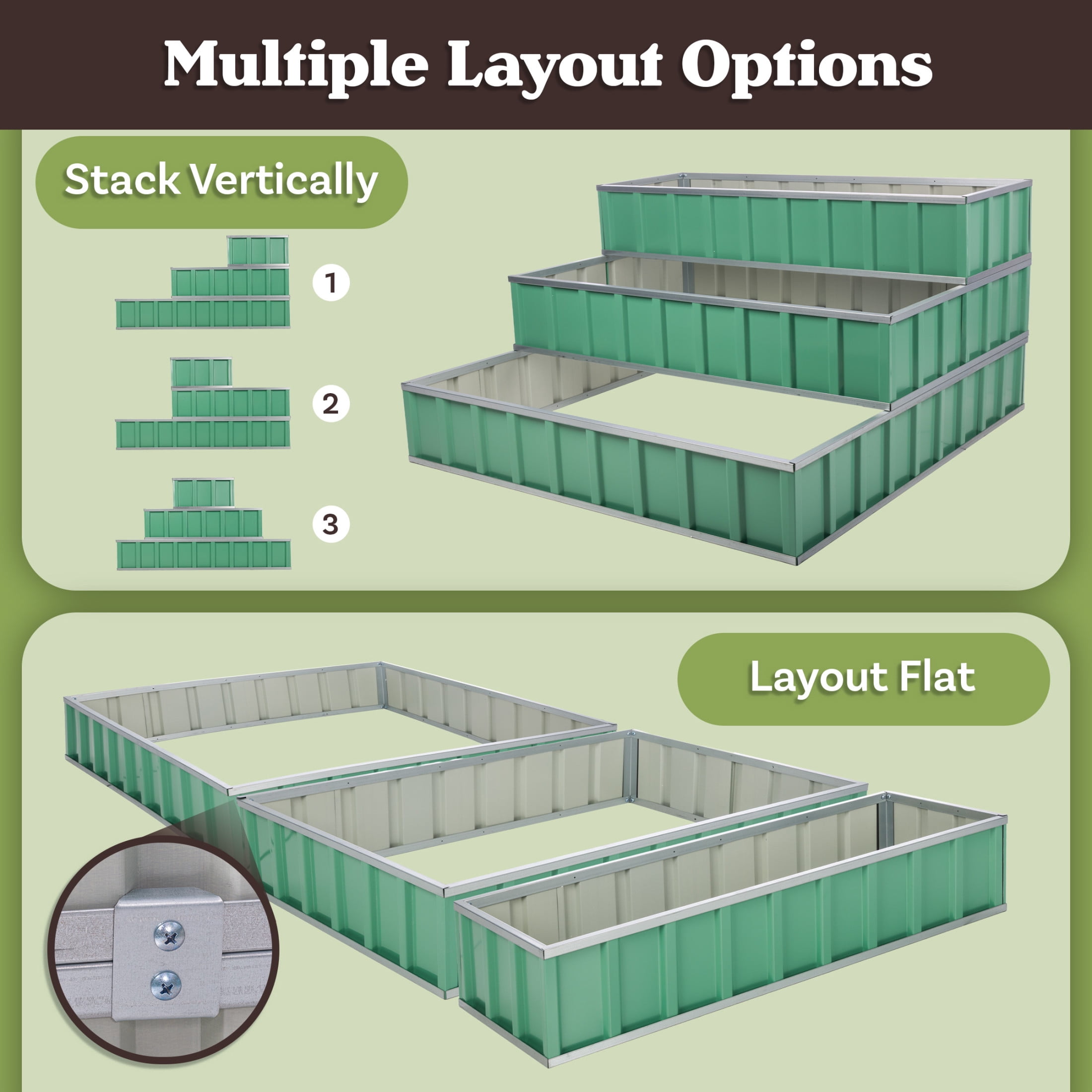 Pure Garden 3 Tier Raised Garden Bed - 45”x45”x24” Galvanized Steel Stackable Raised Beds, Green