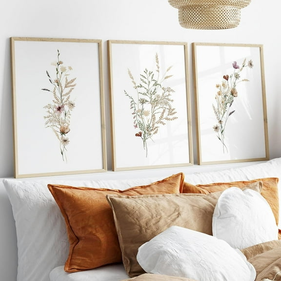 Botanical Floral Wall Art Poster Large Canvas Watercolour Wall Art for Living Room Decor Flowers Set of 3 Painting Farmhouse Prints Wall Decor Bathroom Wall Decor 12"x16" Unframed