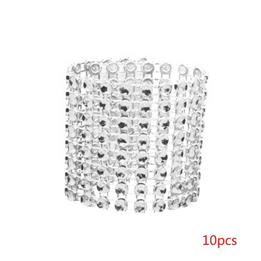 silver diamond wedding party sash holder 10 Rhinestone Napkin Rings 6 Row 