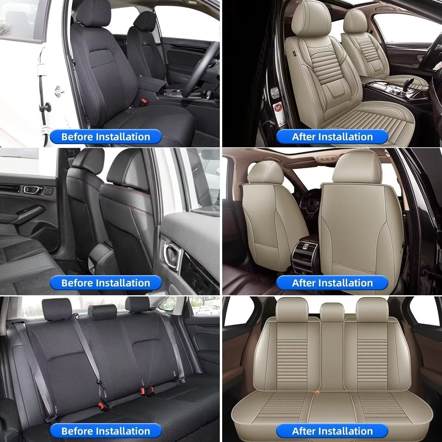 DIKSOAKR Car Seat Covers for Toyota Camry 2012-2024 2025 Full Set Faux Leather Seat Covers Breathble Waterproof (2 Row 5 Seat, Beige)