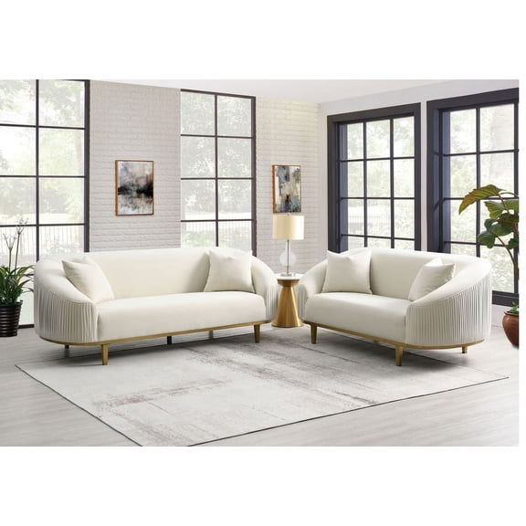 ACME Martina Velvet Upholstered Sofa with 2 Pillows in Ivory