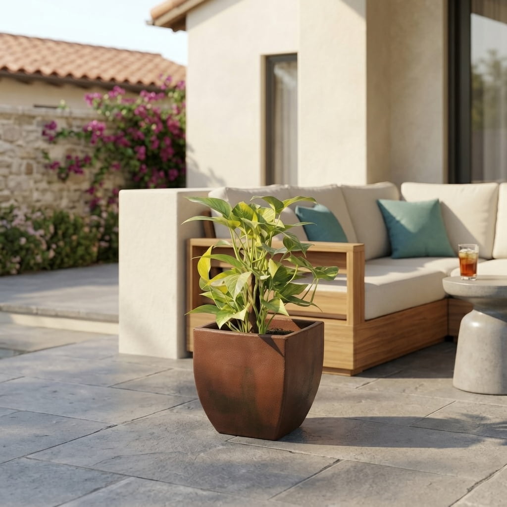 Ecobo 11.8’’ Tall Eco-Friendly Pot Square Planter - Capri Indoor/Outdoor Planter for Flowers & Plants - Contemporary All-Weather Design – Brown