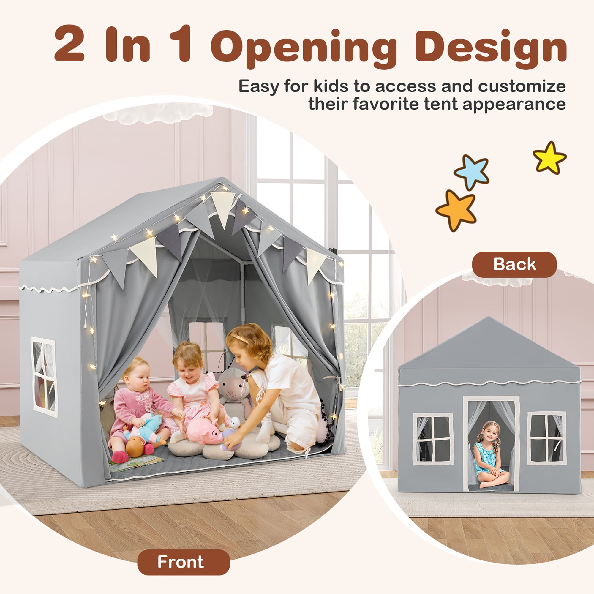 Gymax 3-4 Kids Large Play Tent House w/ Opening Doors Star