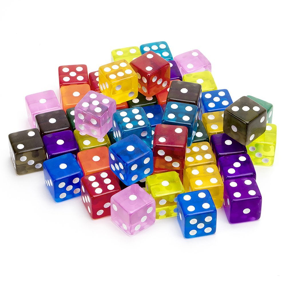 50pack Translucent 6sided Game Dice, 10 Sets of Vintage Colors, 16mm