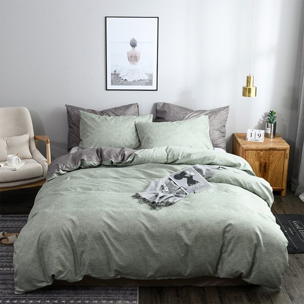 WARMDERN Light Green Duvet Cover Sets King Size 100% Washed Duvet Cover ...