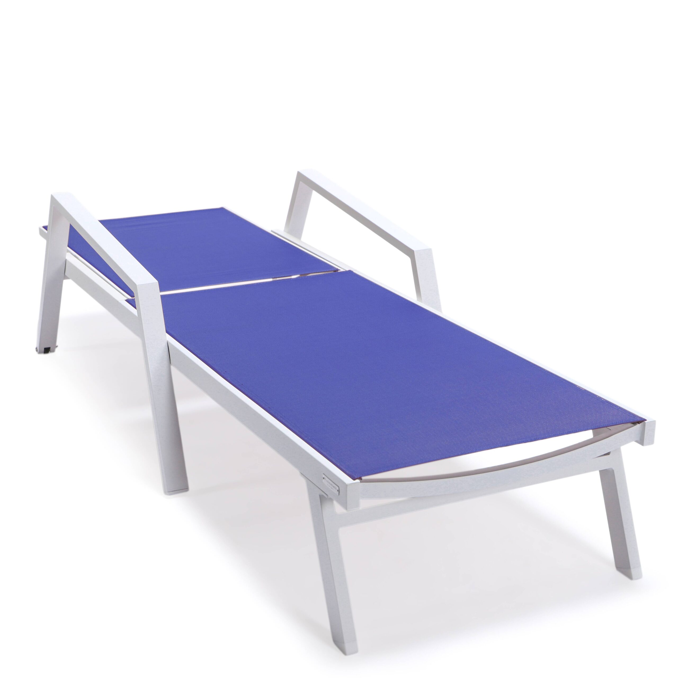 LeisureMod Marlin Patio Chaise Lounge Chair with Armrests Poolside Outdoor Chaise Lounge Chair for Patio Lawn & Garden Modern White Aluminum Suntan Chair with Sling Chaise Lounge Chair (Navy Blue) - image 3 of 12