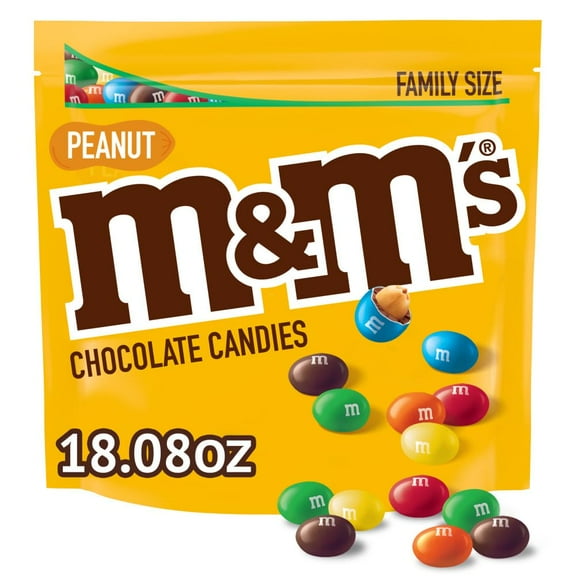M&M,S Peanut Milk Chocolate Candy, Family Size, 18.08 Oz Resealable Bulk Bag