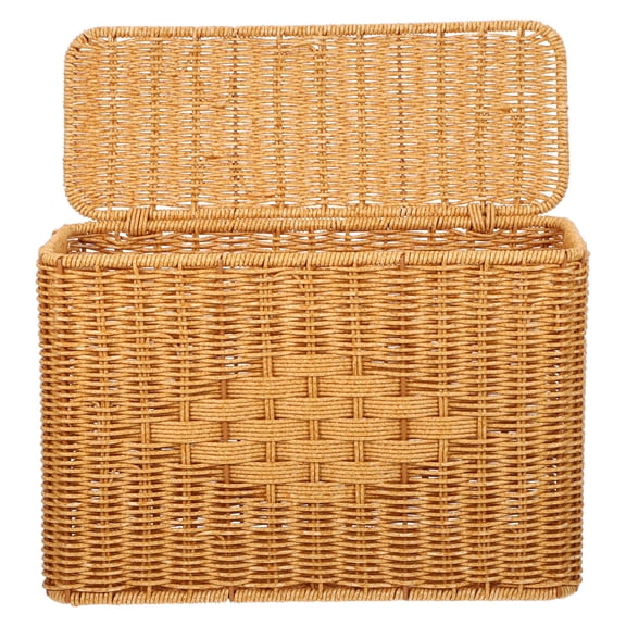 Mobestech Handwoven Tall Narrow Woven Basket with Lid for Kitchen and Home Storage