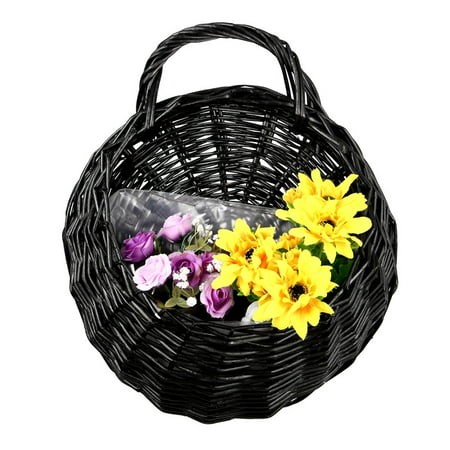 Wall Wicker Baskets Moaere Hot Sale Handmade Rattan Flower Pot Plant Stand Holder DIY Home Wall Hanging Seagrass Woven Wicker Basket Decor ()