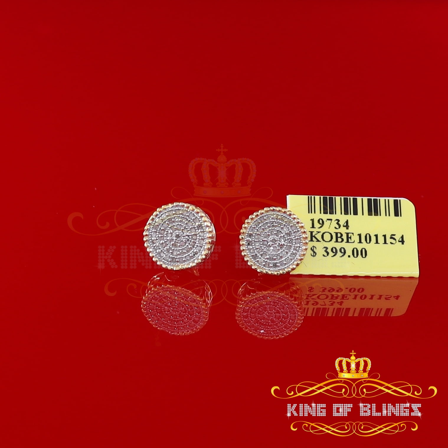 King of Bling's Aretes Para Hombre 925 Yellow Silver 0.25ct Diamond For Women's Stud Earrings