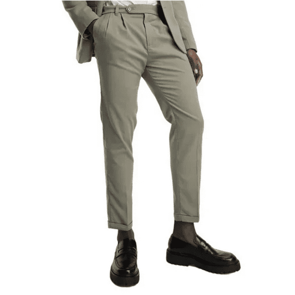 New Look Double Pleat Front Smart Trousers in Khaki, Size 34R