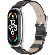 KOMI Strap for Xiaomi Mi Band 9 Mi Band 8, Mi Band 7 Genuine Leather Replacement Strap Watch Wrist Band Smart Bracelet Accessories for Xiaomi Mi 6 5 Fit Band Black+Sliver