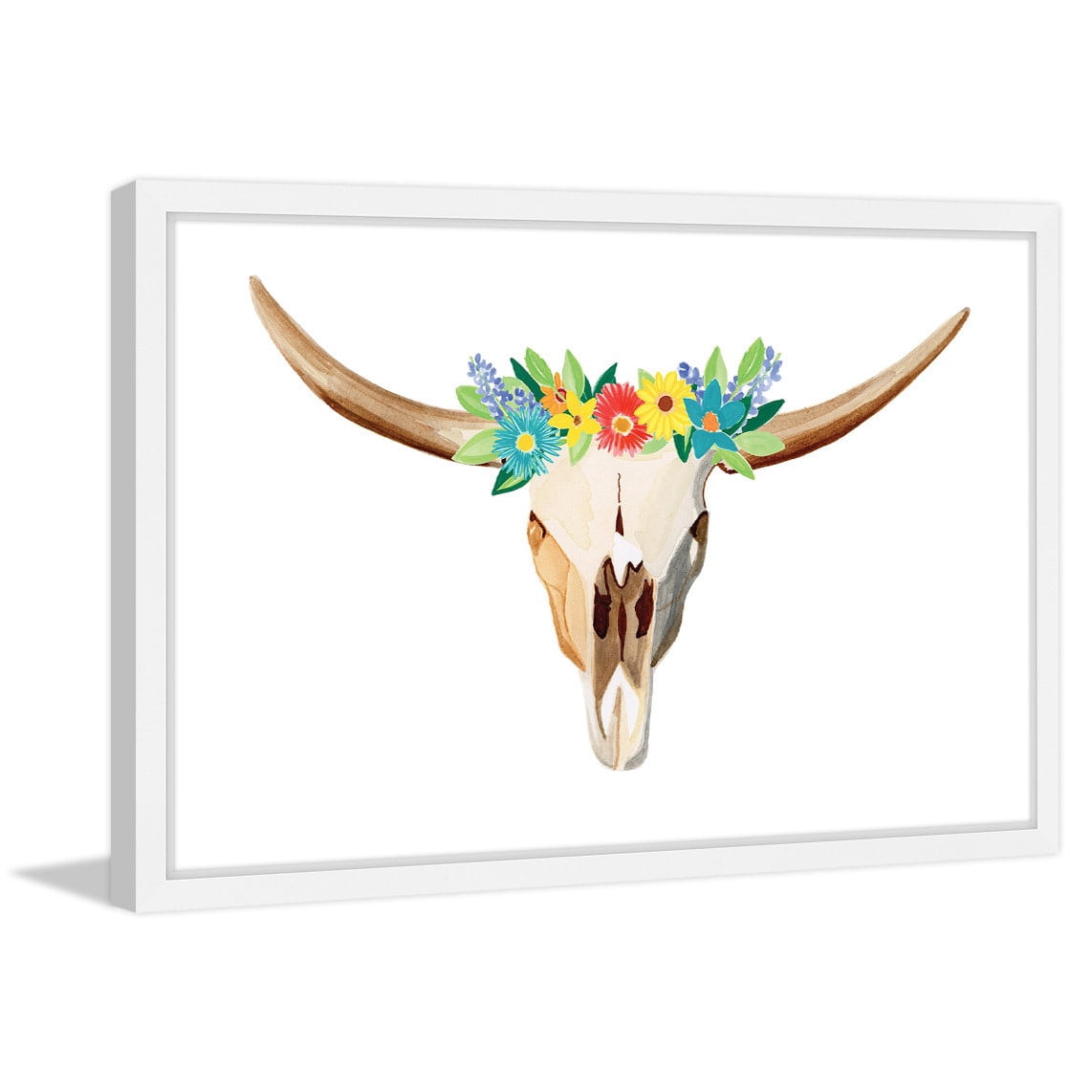 Marmont Hill "Floral Longhorn" by Molly Rosner Framed Painting Print